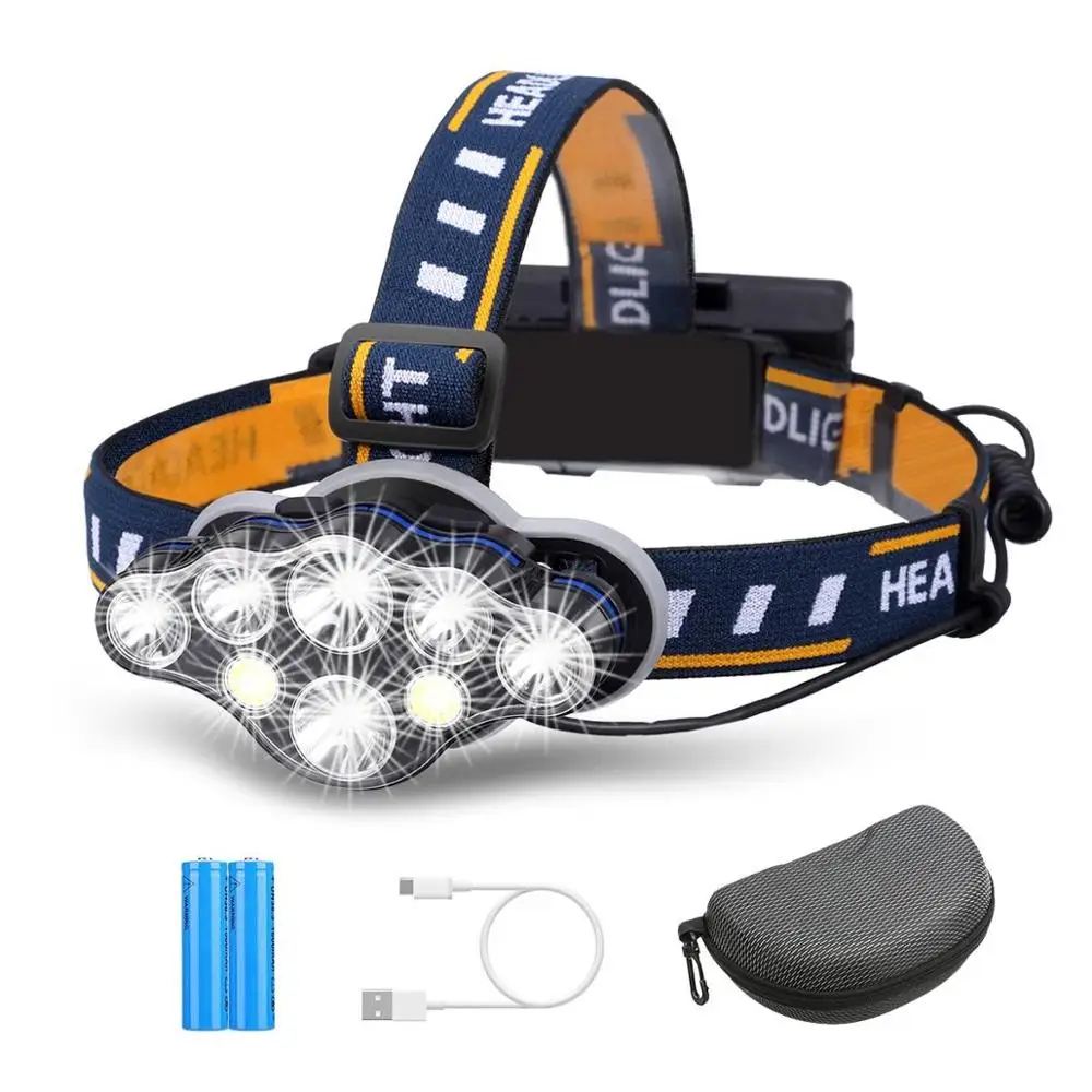 OUTERDO 3300LM 8Modes 8LED Rechargeable Headlamp Flashlight with USB Cable 2 Batteries, Waterproof LED Head Torch Head Light wit
OUTERDO 3300LM 8Modes 8LED Rechargeable Headlamp Flashlight with USB Cable 2 Batteries, Waterproof LED Head Torch Head Light wit