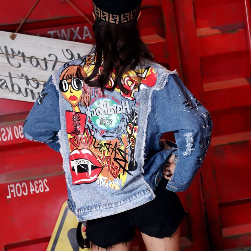 Korean Harajuku Hip Hop Jeans Jacket Women Abstract Print Letter Graffiti Cartoon Pattern Design Denim Coat Stylish Streetwear
Korean Harajuku Hip Hop Jeans Jacket Women Abstract Print Letter Graffiti Cartoon Pattern Design Denim Coat Stylish Streetwear