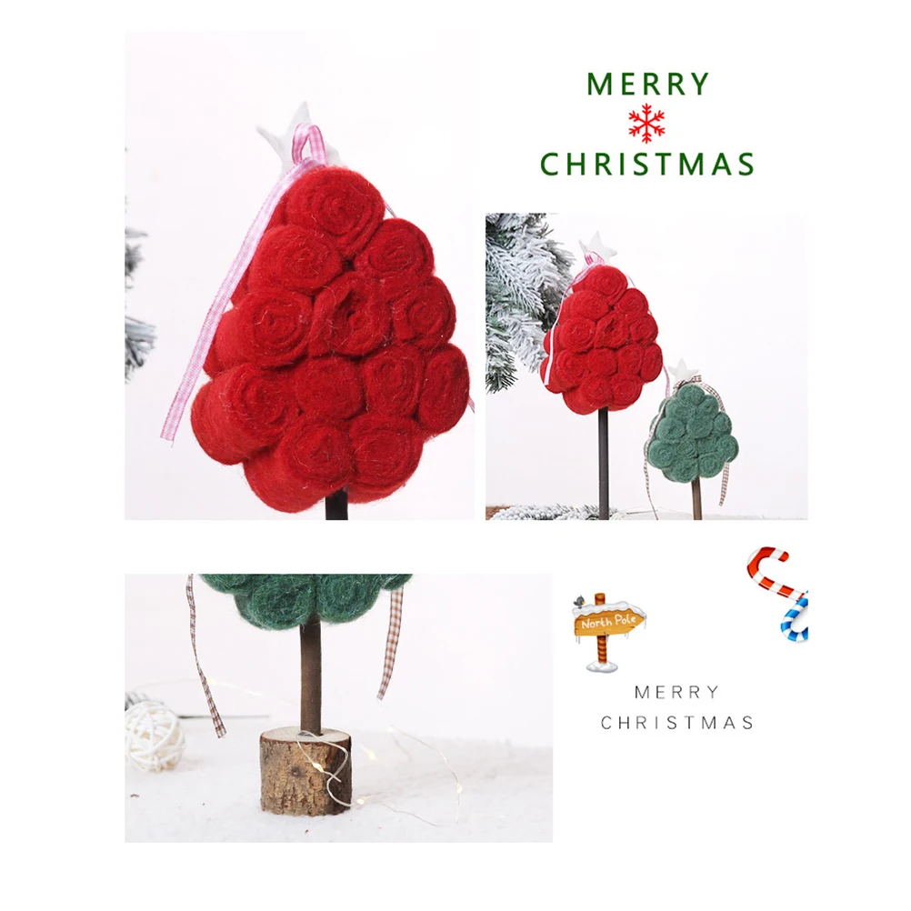 wooden plush tree table ornament felt plaything christmas