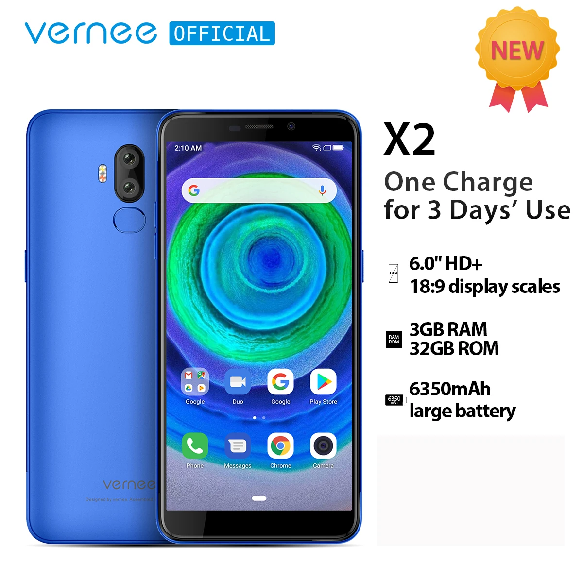 Vernee X2 3 Гб ОЗУ 32 ПЗУ телефон с батареей на 6350мАч 6 0 дюймовый экран Android 9.0 ОС