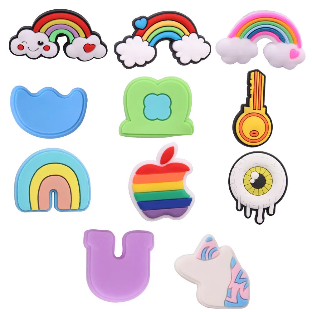 New Arrival 1pcs Shoe Charms Kawaii Unicorn Rainbow Eyeball Accessorie PVC Kids Shoe Buckle Fit Wristbands Birthday Present
New Arrival 1pcs Shoe Charms Kawaii Unicorn Rainbow Eyeball Accessorie PVC Kids Shoe Buckle Fit Wristbands Birthday Present