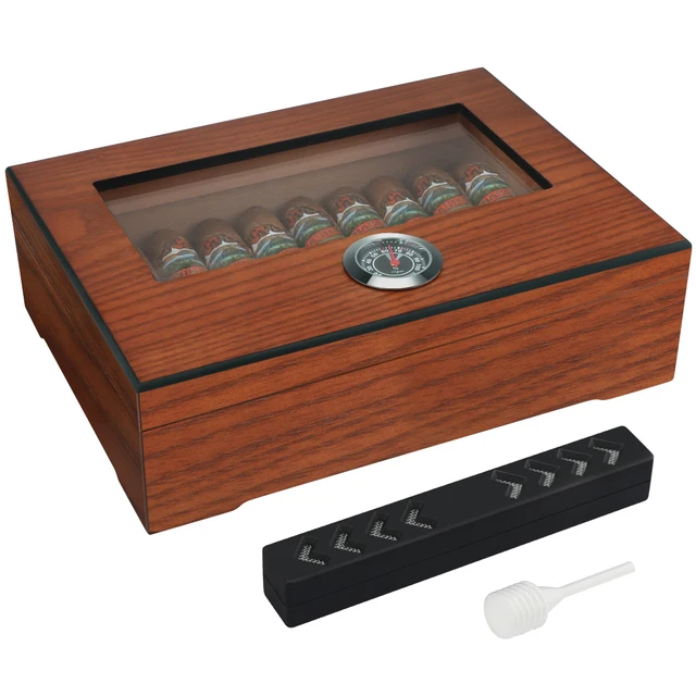 Xifei-Boîte à cigares portable avec hygromètre et humidificateur, accessoires pour fumeurs, fenêtre en verre, étui en bois 93,9 1