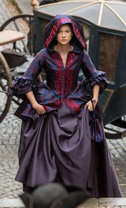 

Costumebuy TV Outlander Season 2 Claire Cosplay Costume Medieval Day Gown Hoodies Dress Victorian rococo Purple Court Dress