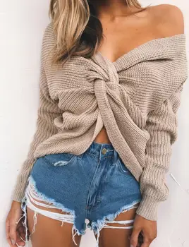 Vogue Sexy Knitted Warm Pullovers Women Knitting V-neck Chic Backless Cross Tie Knot Sweaters Femme Jumpers Korean Clothes 
Vogue Sexy Knitted Warm Pullovers Women Knitting V-neck Chic Backless Cross Tie Knot Sweaters Femme Jumpers Korean Clothes