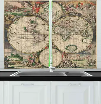 Vintage Kitchen Window Curtains Antique Old Aged Map of The World Historical Geography Theme Retro Design Window for Kitchen
Vintage Kitchen Window Curtains Antique Old Aged Map of The World Historical Geography Theme Retro Design Window for Kitchen