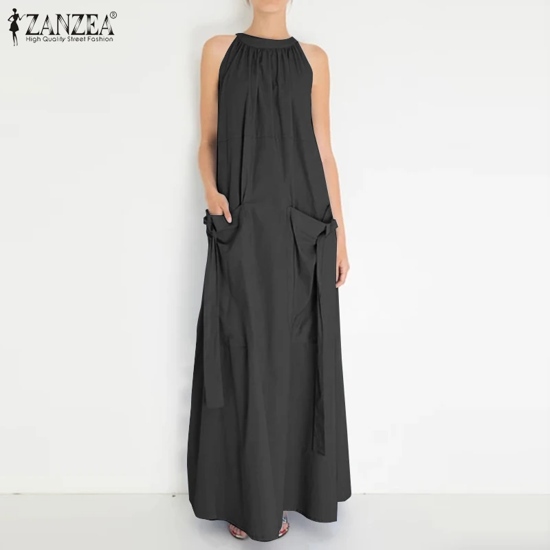 ZANZEA Women Sleeveless Halter Neck Long Maxi Dress 2020 Summer Sundress Elegant Back Button Pockets Vestidos Beach Robe Femme
ZANZEA Women Sleeveless Halter Neck Long Maxi Dress 2020 Summer Sundress Elegant Back Button Pockets Vestidos Beach Robe Femme