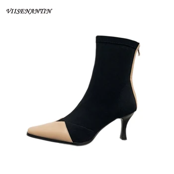 Leather Mid-heel Short Boots Stitching Small Square Toe High-heeled Stretch Socks Boots Thick-heeled Nude Boots Shoes Woman
Leather Mid-heel Short Boots Stitching Small Square Toe High-heeled Stretch Socks Boots Thick-heeled Nude Boots Shoes Woman