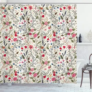 Floral Shower Curtain Vibrant Colored Complex Image Birds with Roses Leaves and Polka Dots Nature Scenery Bathroom Decor Set
Floral Shower Curtain Vibrant Colored Complex Image Birds with Roses Leaves and Polka Dots Nature Scenery Bathroom Decor Set