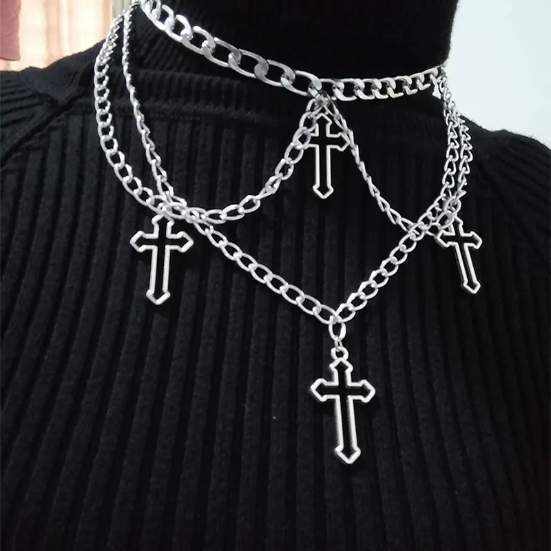 Ожерелье женское/мужское с подвеской в виде креста стиле гранж на шею инди 2021 |