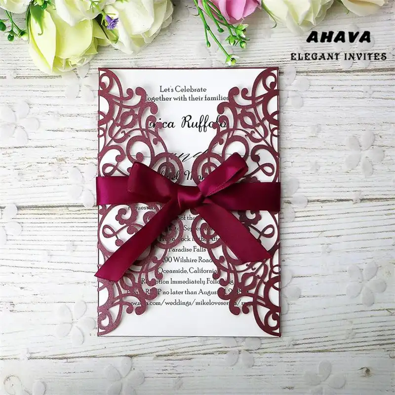 flowers invitation card burgundy paper wedding invitation cards