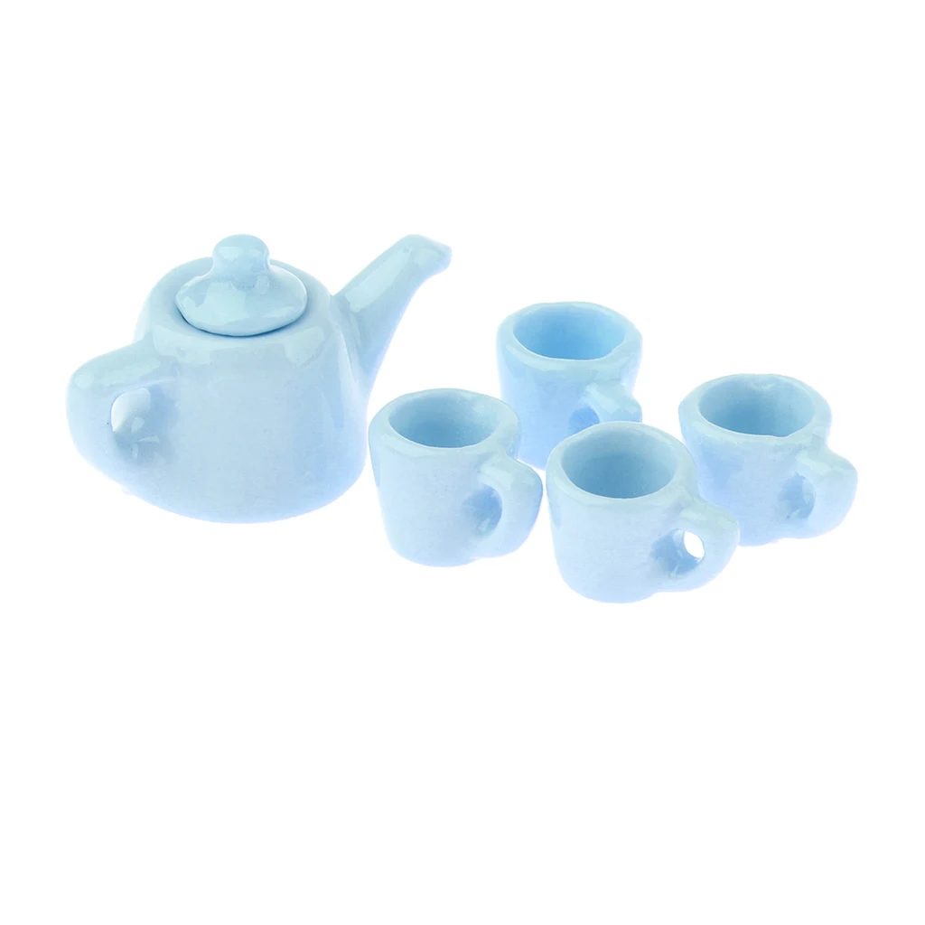 Фото Набор из 5 фарфоровых миниатюрных чайников и чашек аксессуары для кукольного