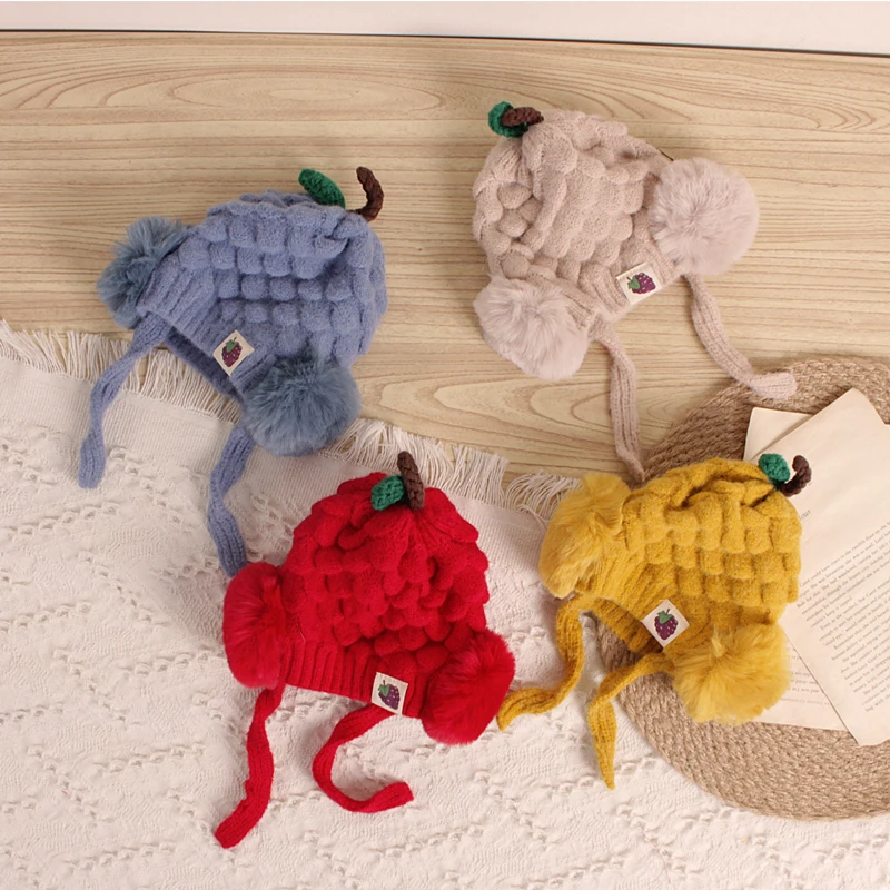 Baby Cap Protective Fruit Hat Grape Shape Round Plush Ears Ear Protection Woolen Cap Warm Breathable Lace-up Cap Winter
Baby Cap Protective Fruit Hat Grape Shape Round Plush Ears Ear Protection Woolen Cap Warm Breathable Lace-up Cap Winter