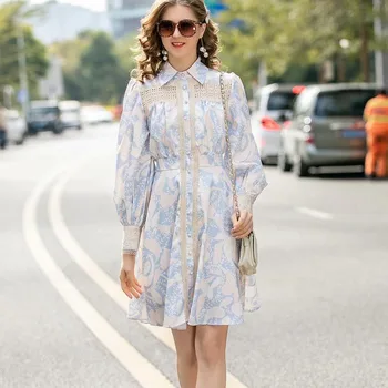 Xiaomoli Light blue contrast custom lace print classic cut-out A-line dress spring and summer 2020 new fashion lady
Xiaomoli Light blue contrast custom lace print classic cut-out A-line dress spring and summer 2020 new fashion lady