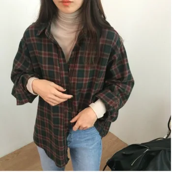 Autumn Women Shirts Vintage Plaid Long Sleeve Shirt Oversized Lapel Crop Blouse Harajuku Style Ladies Shirts Casual Wear 
Autumn Women Shirts Vintage Plaid Long Sleeve Shirt Oversized Lapel Crop Blouse Harajuku Style Ladies Shirts Casual Wear