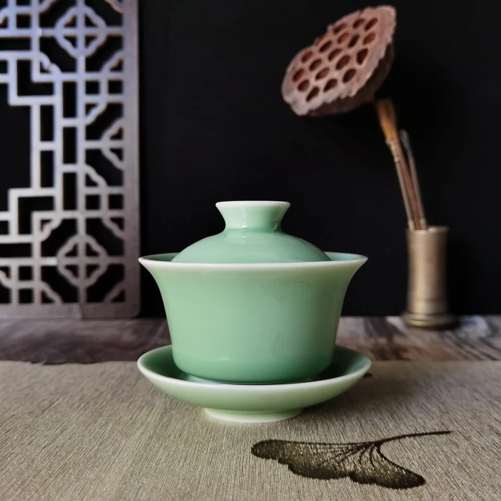

Gaiwan 5oz Kung Fu Teacup and Saucer Set Cracked Glazed Porcelain 150ml Chinese Cup for Tea Ceramic Mug Celadons Drinkware