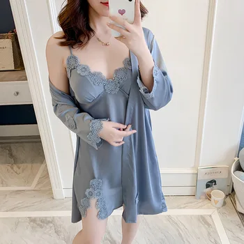 2020 New Lady Sexy Nighty&Robe Set Sleepwear Satin Kimono Bathrobe Gown Lace Patchwork 2PCS Nightdress Home Clothes Nightgown
2020 New Lady Sexy Nighty&Robe Set Sleepwear Satin Kimono Bathrobe Gown Lace Patchwork 2PCS Nightdress Home Clothes Nightgown