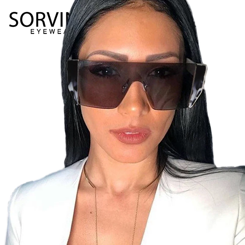 

SORVINO Futuristic Oversized Rimless Shield Sunglasses 2021 Men Women 90s Designer Windproof Big Square Sun Glasses Shades SP187