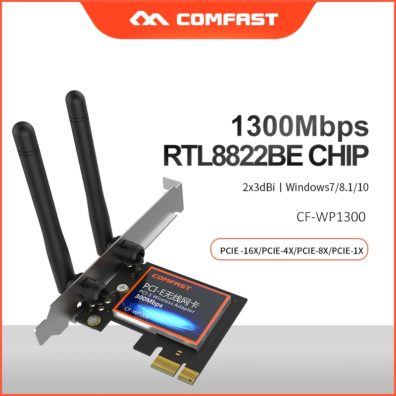 COMFAST CF-WP1300 1300Mbps 5G Dual band Desktop WiFi PCI-E wireless wifi adapter 802.11ac PCI-Express 1X/4X/8X/16X network Card
COMFAST CF-WP1300 1300Mbps 5G Dual band Desktop WiFi PCI-E wireless wifi adapter 802.11ac PCI-Express 1X/4X/8X/16X network Card