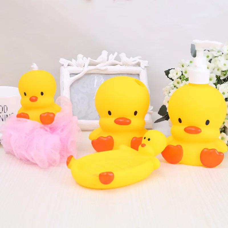 Cartoon Small Yellow Duck Bath Set Soap Dish Bathroom Supplies Four-piece Set Logo Customizable
Cartoon Small Yellow Duck Bath Set Soap Dish Bathroom Supplies Four-piece Set Logo Customizable