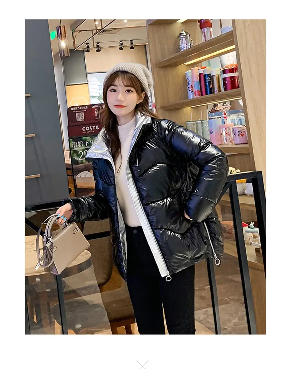 PinkyIsBlack 2020 Autumn Womens Winter Coats Fashion Glossy Stand Collar Parkas Winter Jacket Women Shinny Padded Cotton Coat