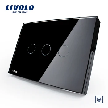 Livolo US/AU Standard Touch Switch, Black Pearl Crsytal Glass Panel 3Gangs 1Way, 220V/50Hz Touch Light Dimmer Switch VL-C303D-82 
Livolo US/AU Standard Touch Switch, Black Pearl Crsytal Glass Panel 3Gangs 1Way, 220V/50Hz Touch Light Dimmer Switch VL-C303D-82