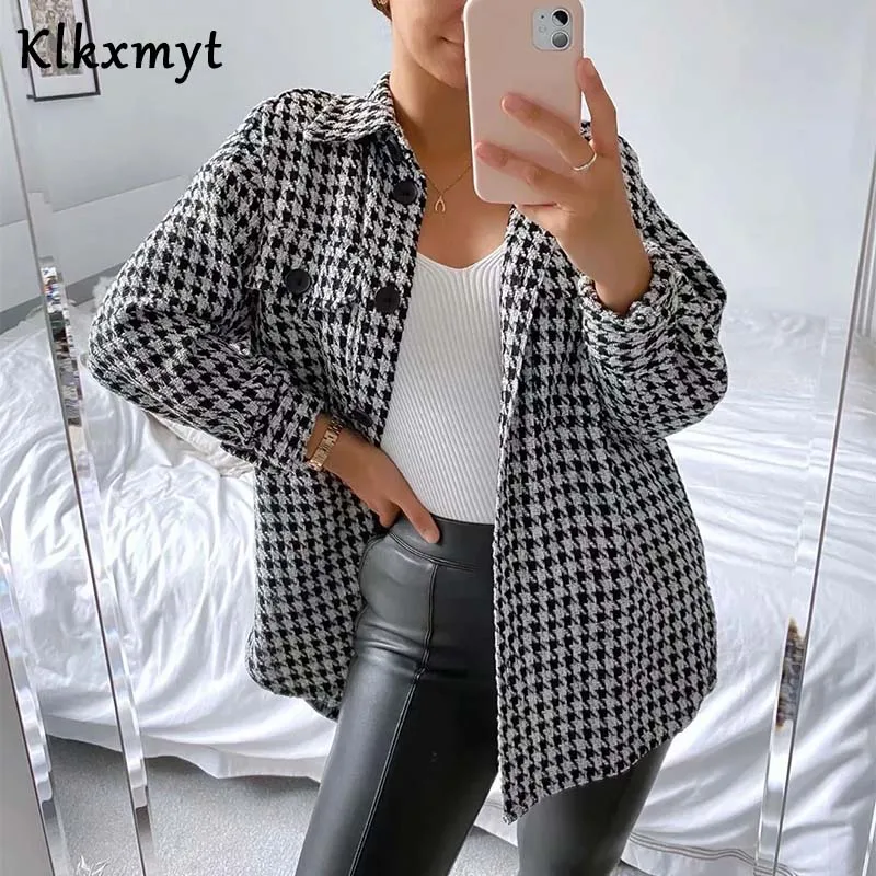 Женская твидовая куртка Klkxmyt Za винтажная потертая из твида с длинным рукавом и