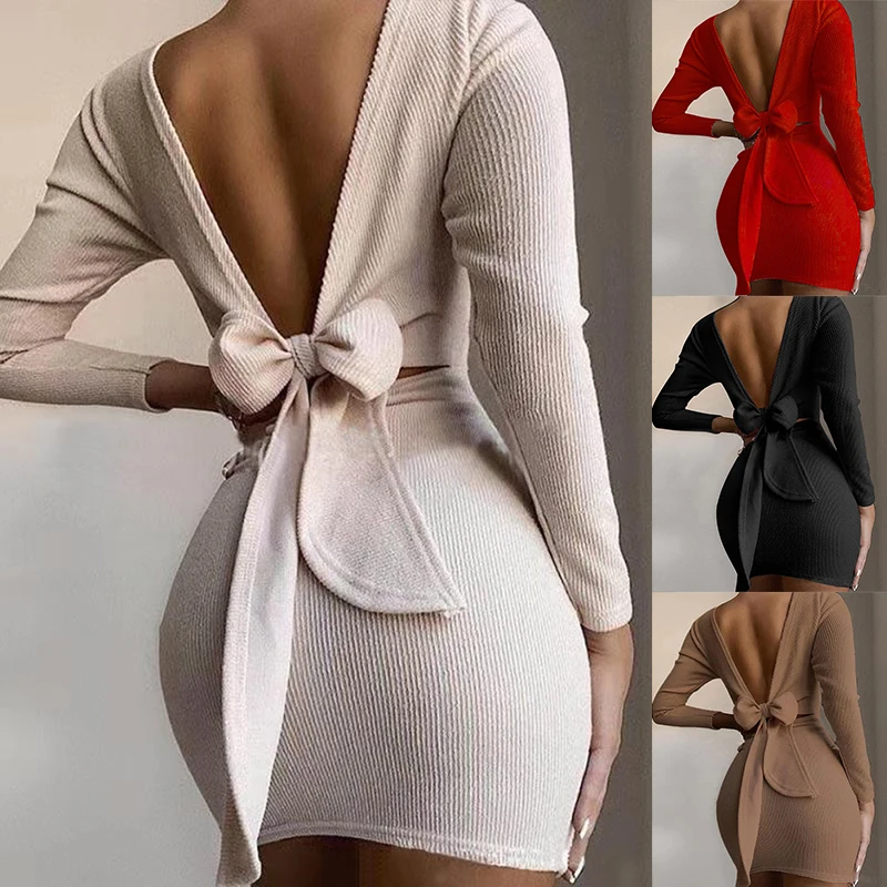 Open Back Bow-Knot Tie Up Long Sleeve Bodycon Dress Women Solid Low Cut Mini Party Dress TC21
Open Back Bow-Knot Tie Up Long Sleeve Bodycon Dress Women Solid Low Cut Mini Party Dress TC21