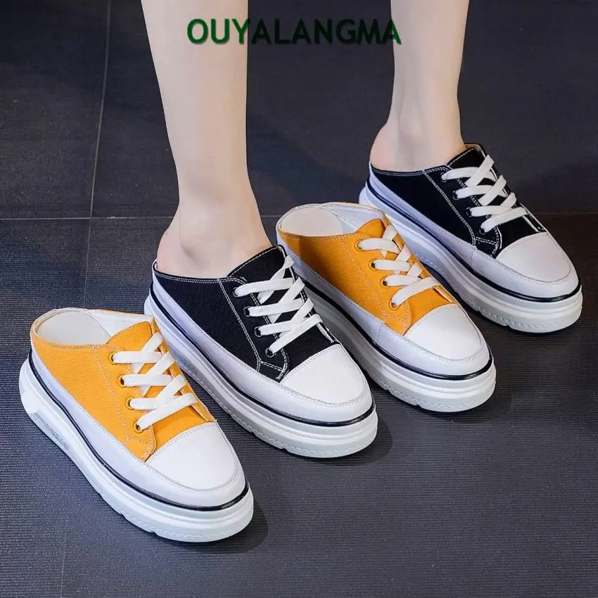 Fashion Sneaker Canvas Mules Women Cow Leather Round Toe Platform Loafers Thick Sole Slippers Oxfords Casual Shoes Comfort
Fashion Sneaker Canvas Mules Women Cow Leather Round Toe Platform Loafers Thick Sole Slippers Oxfords Casual Shoes Comfort
