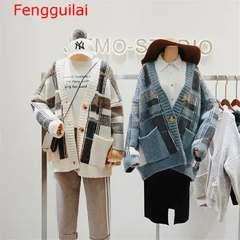 Fengguilai Autumn Winter Plaid Knitted Cardigan Women Sweater Single Button Chic Cute BF Knitting Coats Basic Jumper Jackets 
Fengguilai Autumn Winter Plaid Knitted Cardigan Women Sweater Single Button Chic Cute BF Knitting Coats Basic Jumper Jackets
