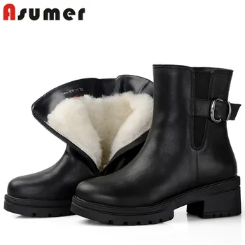 Asumer 2021 full genuine leather shoes women ankle boots buckle zip square heel Waterproof non-slip winter snow boots woman
Asumer 2021 full genuine leather shoes women ankle boots buckle zip square heel Waterproof non-slip winter snow boots woman