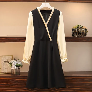 Plus Size Women Elegant Dress 2019 New Fashion Cross Pleated V-neck Lantern Long Sleeve Patchwork Ladies A-Line Dresses S-5XL
Plus Size Women Elegant Dress 2019 New Fashion Cross Pleated V-neck Lantern Long Sleeve Patchwork Ladies A-Line Dresses S-5XL