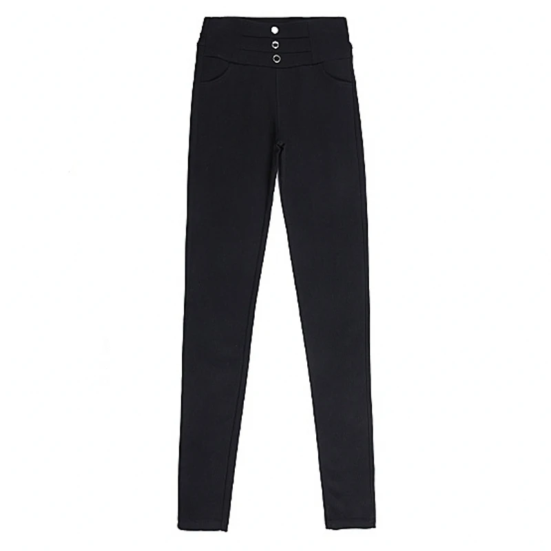 

2019 New Casual Elastic Mid Waist Textured Long Pants Office Ladies Workwear Pocket Details Black Skinny Trousers Women Pants