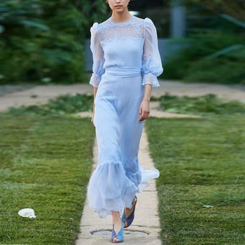 2020 Womens OL Dress Elegant Bodycon Elegant Runway Designer High Quality Dresses Lace Long Maxi Blue Romantic Office Lady Dress
2020 Womens OL Dress Elegant Bodycon Elegant Runway Designer High Quality Dresses Lace Long Maxi Blue Romantic Office Lady Dress