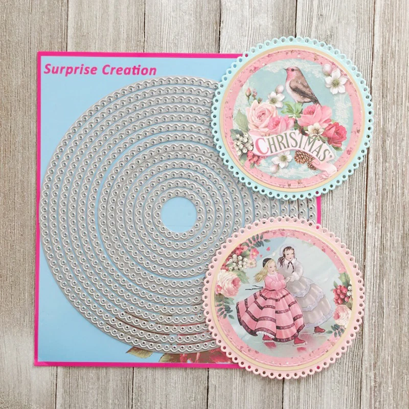 Large Cutting Dies Scalloped Eyelet Circle Scrapbook Cardmaking DIY Paper Craft Metal Stencil Surprise Creation | Дом и сад