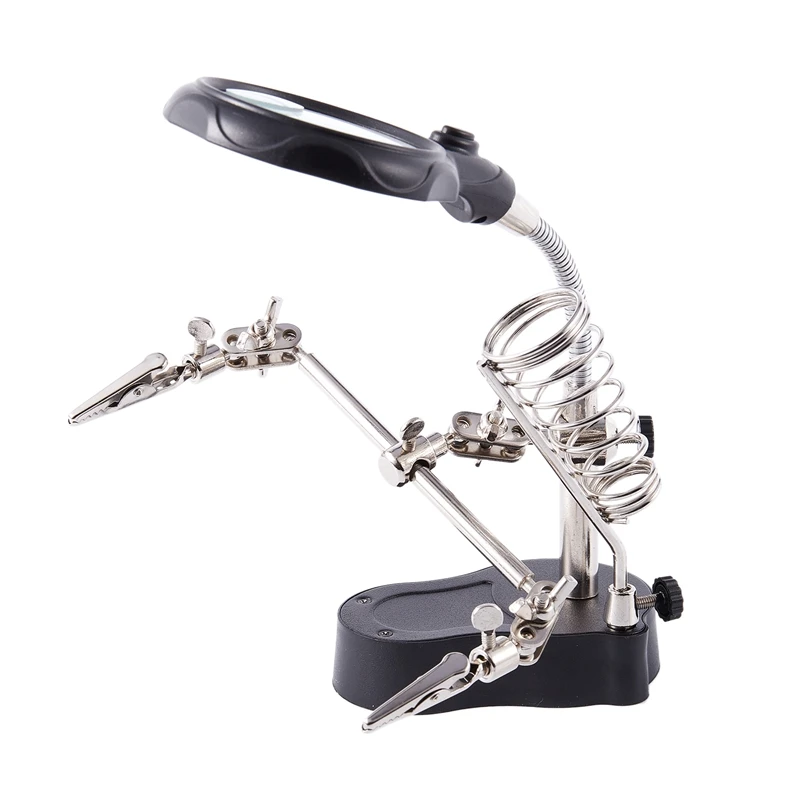Adjustable 3.5X 12X Helping Hand Soldering Irons Stand Clip Led Light Magnifying Glass Lens Desk Station Desktop Repair Tools
Adjustable 3.5X 12X Helping Hand Soldering Irons Stand Clip Led Light Magnifying Glass Lens Desk Station Desktop Repair Tools