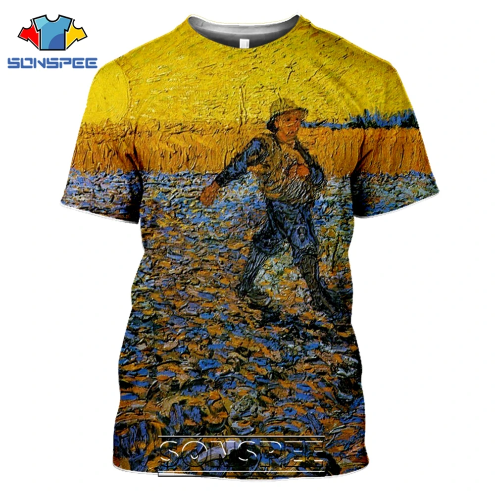 SONSPEE T-shirts Van Gogh 3D Print Men Women Casual Fashion Hip Hop Vintage Short Sleeve Streetwear Starry Night Tees Tops Shirt (10)