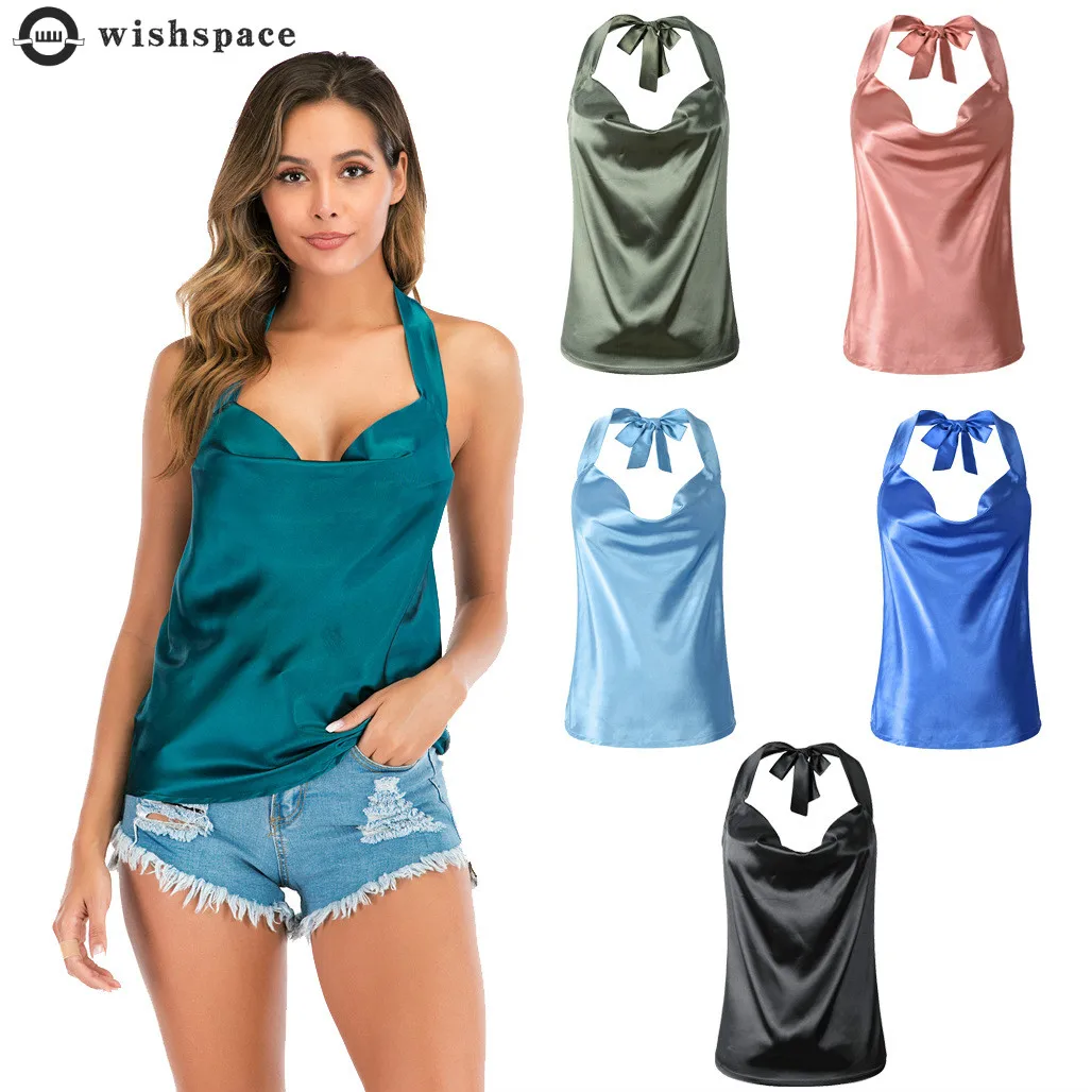 Wishspace solid color hanging neck small vest bottom simulation silk chiffon shirt top women summer popular in Europe and Americ
Wishspace solid color hanging neck small vest bottom simulation silk chiffon shirt top women summer popular in Europe and Americ