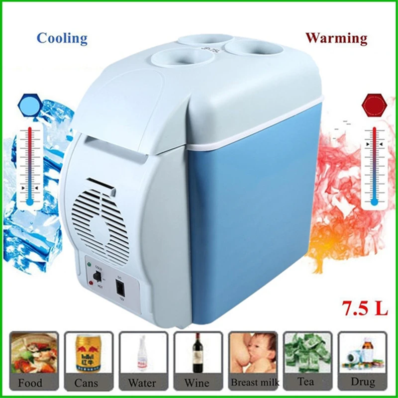 

7.5L Mini Car Refrigerator DC12-24V/AC220V Home Auto Freezer Heating Fridge Icebox Portable Picnic Food Drink Cooler Warmer