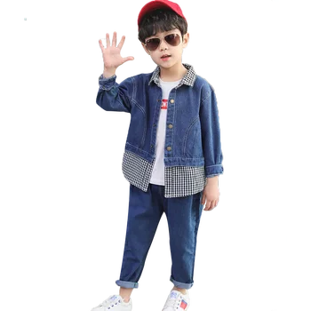 Kids Clothes Boy Denim Jacket + Jeans 2 pcs Suit For Boys Plaid Patchwork Boys Clothes Autumn Fashion Boys Suits 6 8 10 12 14 
Kids Clothes Boy Denim Jacket + Jeans 2 pcs Suit For Boys Plaid Patchwork Boys Clothes Autumn Fashion Boys Suits 6 8 10 12 14