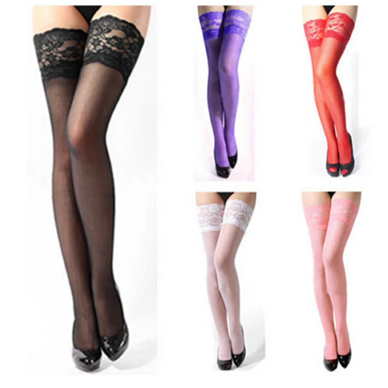 

Thigh High Hold-ups Stockings Sexy Women's Socks Mesh Sheer Lace Stay Up Pantyhose Floral See Through Exotic Apparel Hosiery