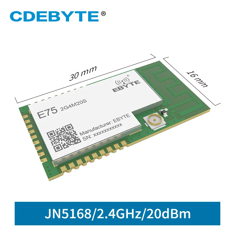 JN5168 Zigbee CDEBYTE E75-2G4M20S 2.4GHz 100mW Wireless Transmitter Receiver SMD 20dBm PCB IPEX 2.4 GHz rf Transceiver Module
JN5168 Zigbee CDEBYTE E75-2G4M20S 2.4GHz 100mW Wireless Transmitter Receiver SMD 20dBm PCB IPEX 2.4 GHz rf Transceiver Module