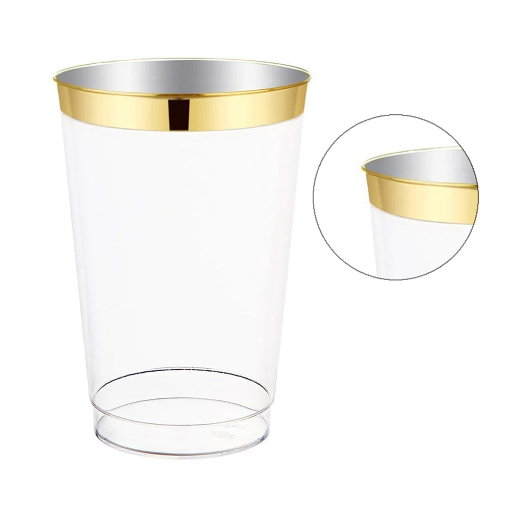 12oz 25 Pieces Disposable Transparent Plastic Gold Wedding Party Juice Cup Wine Glass Bronzing Cutlery for Home Party Supplies
12oz 25 Pieces Disposable Transparent Plastic Gold Wedding Party Juice Cup Wine Glass Bronzing Cutlery for Home Party Supplies