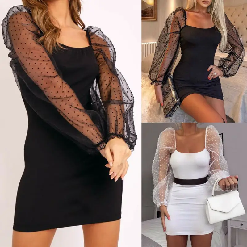 2020 Women Dress Dot Puff Long Sleeve Bodycon Party Cocktail Mini Dress Sexy Dresses For Women Mesh Clothes Ladies Club Dresses 
2020 Women Dress Dot Puff Long Sleeve Bodycon Party Cocktail Mini Dress Sexy Dresses For Women Mesh Clothes Ladies Club Dresses