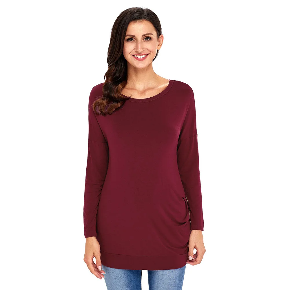 Daily suit OWLPRINCESS Autumn New Style Crew Neck Long Sleeve Side Edge Button Solid Color Casual Straight-Cut Tops T-shirt
Daily suit OWLPRINCESS Autumn New Style Crew Neck Long Sleeve Side Edge Button Solid Color Casual Straight-Cut Tops T-shirt