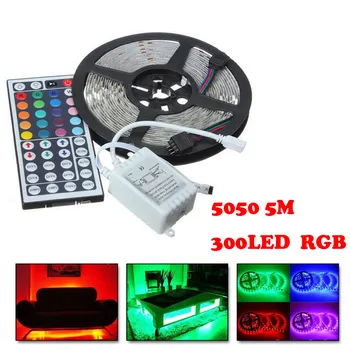 5M RGB 5050 300 LED Strip light SMD 44 Key Remote Full Kit TV Desktop Screen BackLight Diode Tape with IR Remote Controller
5M RGB 5050 300 LED Strip light SMD 44 Key Remote Full Kit TV Desktop Screen BackLight Diode Tape with IR Remote Controller