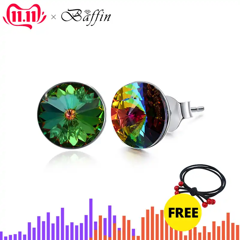 shiny color colorful love crystal earrings s925 sterling silver