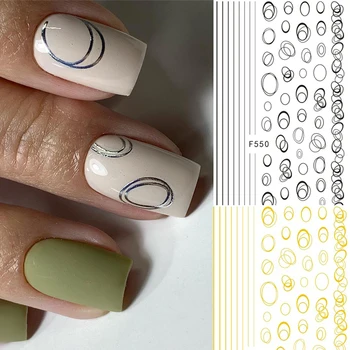 1 sheet Gold Silver Stars Nail Sticker Lines Circle 3D Nail Slider Sticker for Nail Adhesive Slider Decals Manicure Decoration