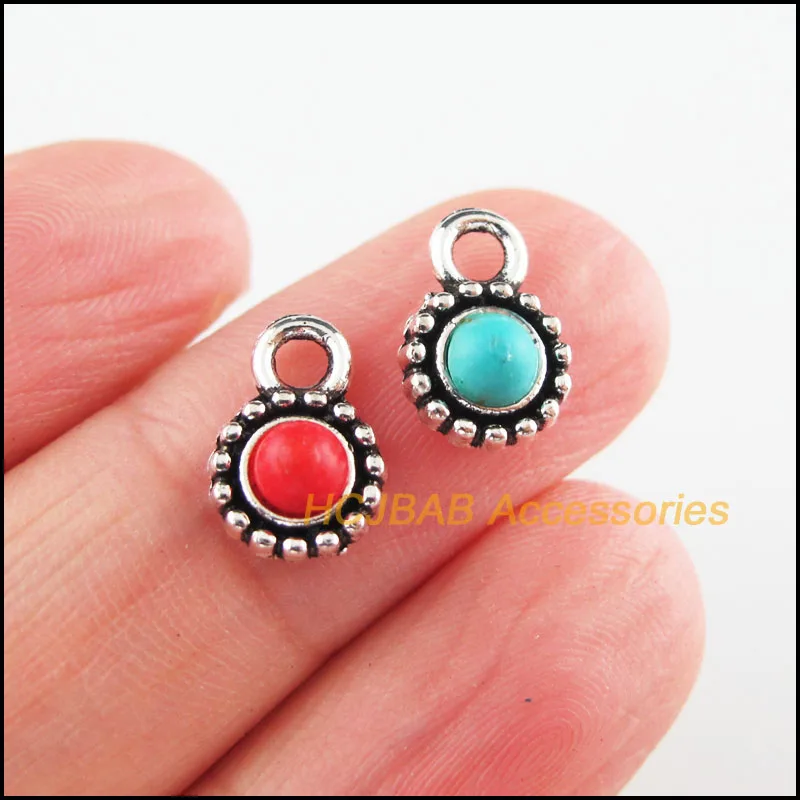 25 New Tiny Round Charms Tibetan Silver Tone Red & Blue Stone Flower Pendants 7x11mm
25 New Tiny Round Charms Tibetan Silver Tone Red & Blue Stone Flower Pendants 7x11mm