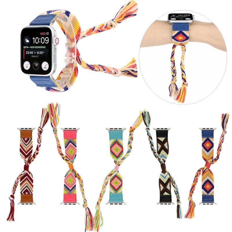 Handmade Weave Colorful Band For Apple Watch 5 4 3 2 1 Ethnic Style Wrist bands Leather Bracelet Strap For iWatch 44/40/42/38mm
Handmade Weave Colorful Band For Apple Watch 5 4 3 2 1 Ethnic Style Wrist bands Leather Bracelet Strap For iWatch 44/40/42/38mm