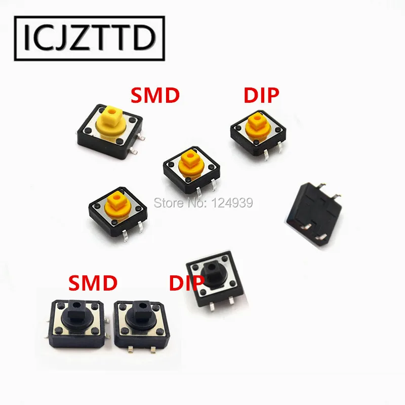 

20pcs 12x12x7.3MM tact switch yellow black square head button switches 12*12*7.3mm DIP SMD 4PINS